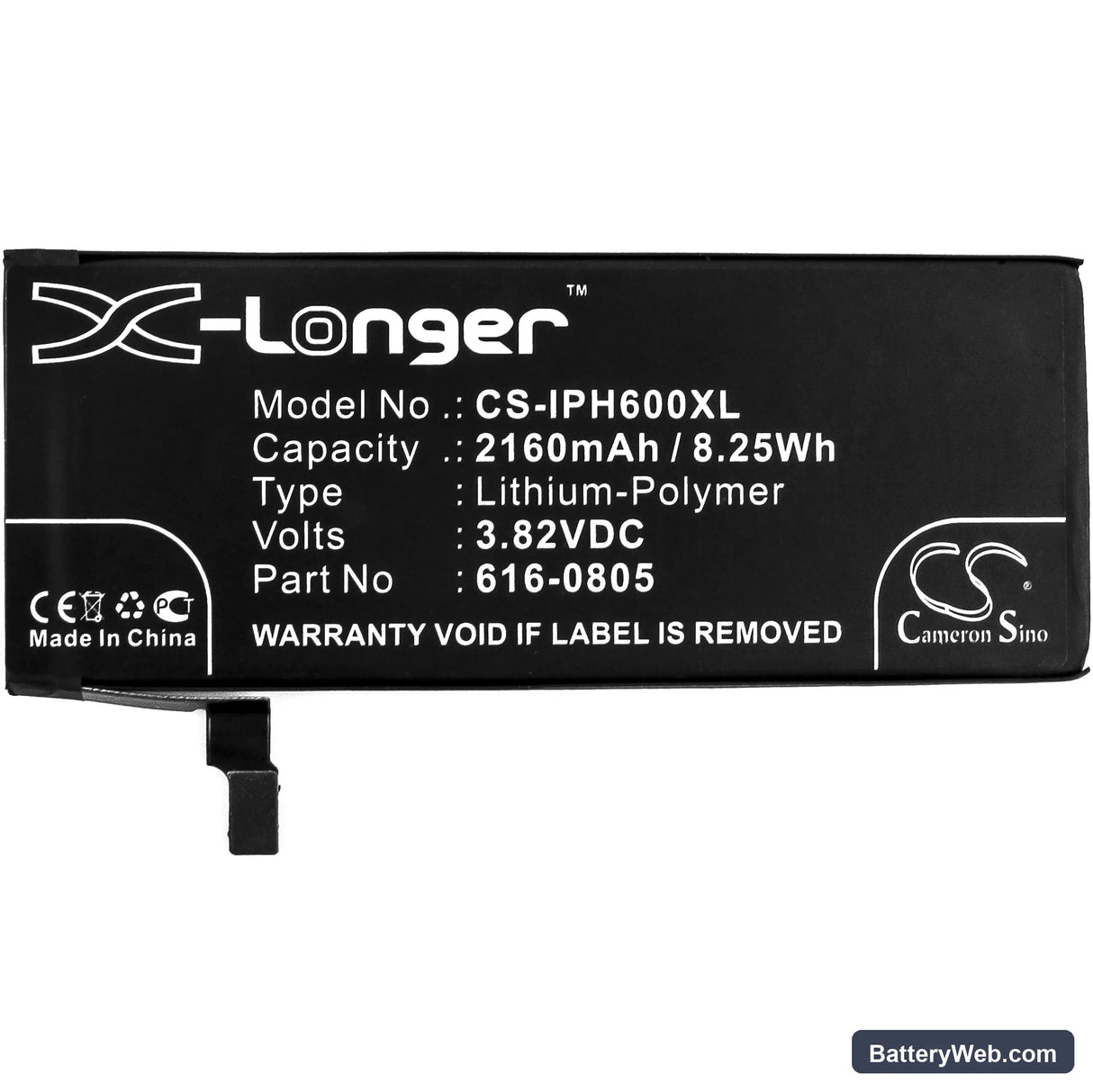 Apple iPhone 6 Replacement Battery, 3.82V, 2160mAh, Li-Polymer 3