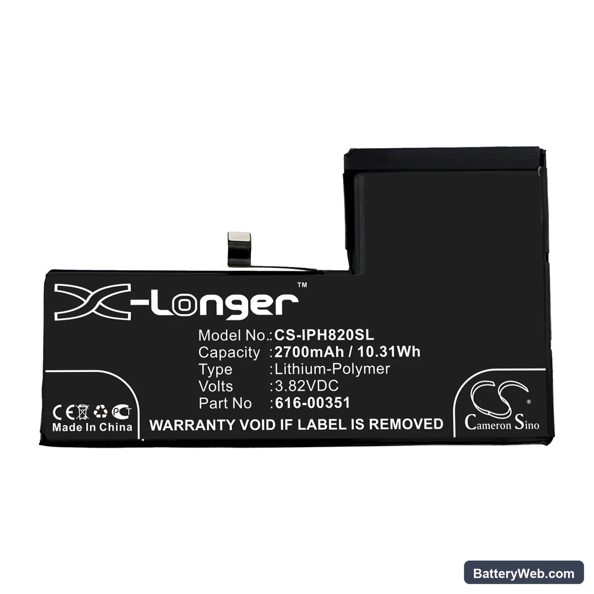 Apple iPhone X Replacement Battery, 3.82V, 2700mAh, Li-Polymer 3