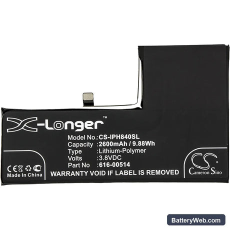 Apple iPhone Xs Replacement Battery, 3.8V, 2600mAh, Li-Polymer 3