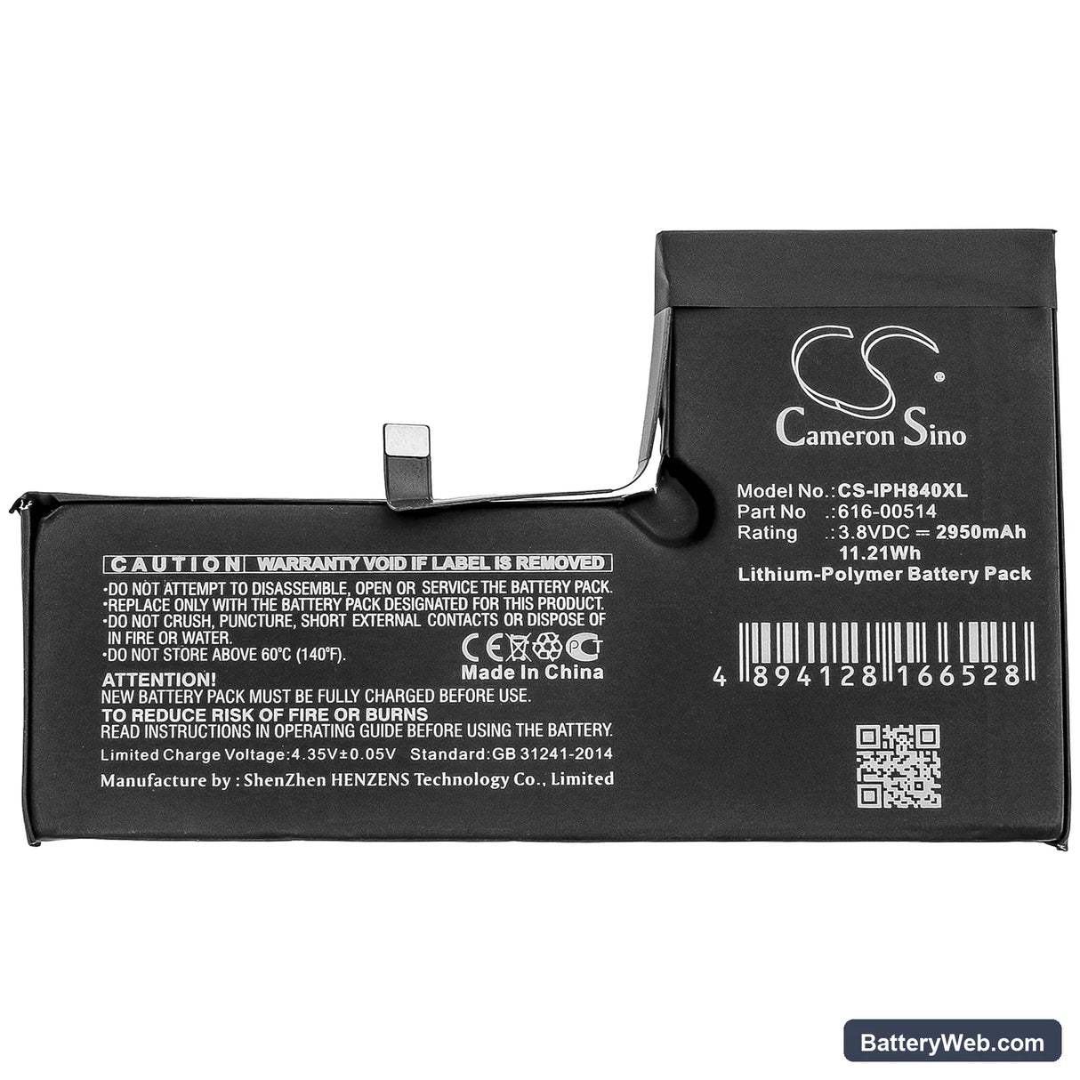 Apple iPhone Xs Replacement Battery, 3.8V, 2950mAh, Li-Polymer 3
