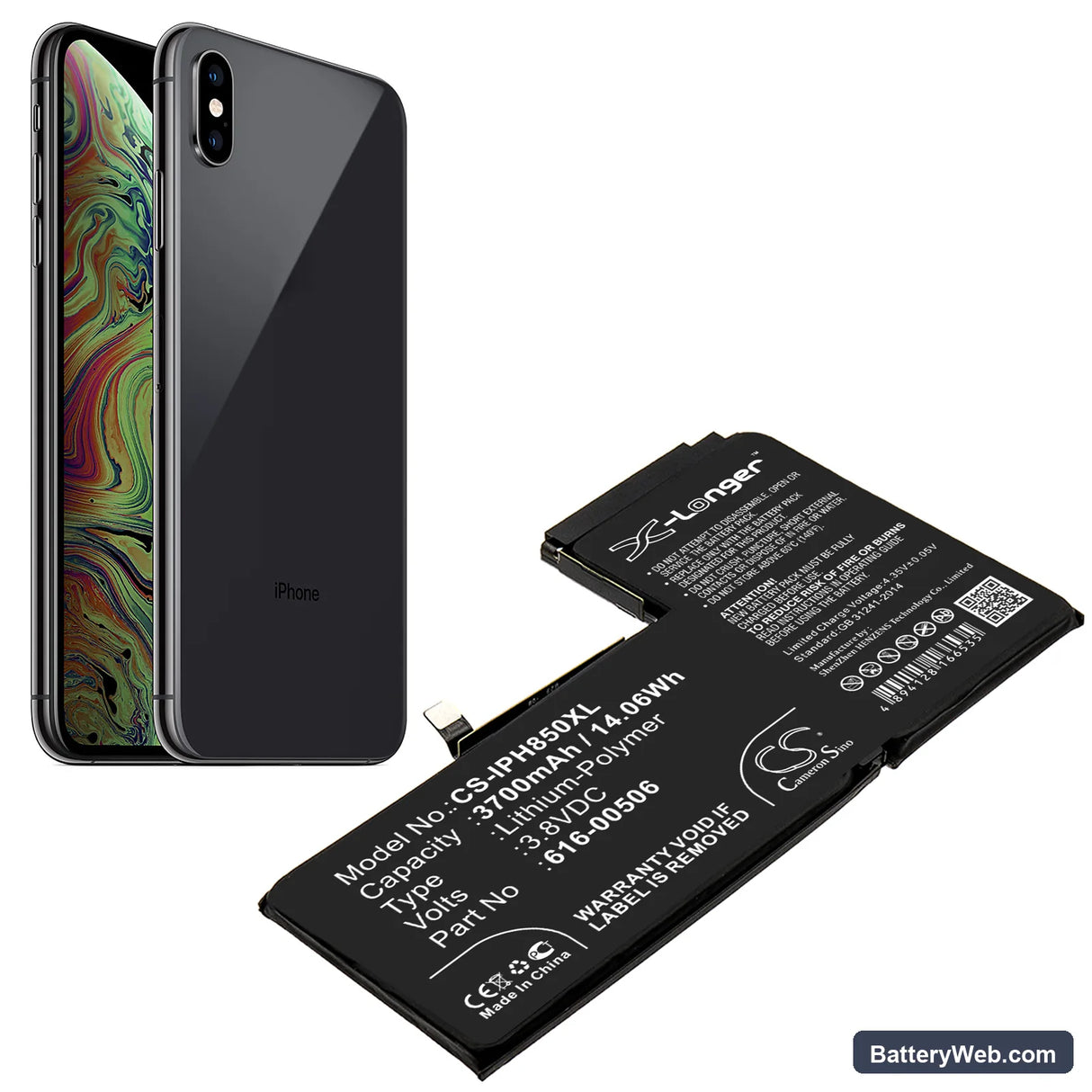 Apple iPhone Xs Max Replacement Battery, 3.8V, 3700mAh, Li-Polymer 5
