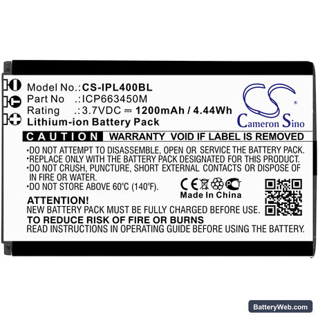 Infinite Peripherals Linea Pro 4 Replacement Battery, 3.7V, 1200mAh, Li-ion 3