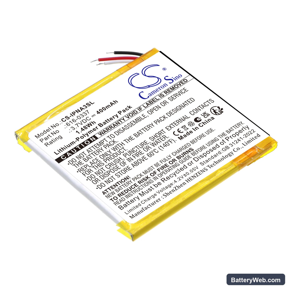 Apple iPod Nano 3rd 4GB Replacement Battery, 3.7V, 400mAh, Li-Polymer 1