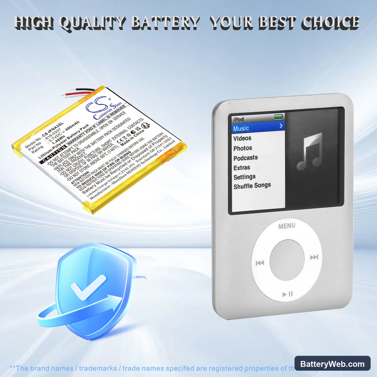 Apple iPod Nano 3rd 4GB Replacement Battery, 3.7V, 400mAh, Li-Polymer 5