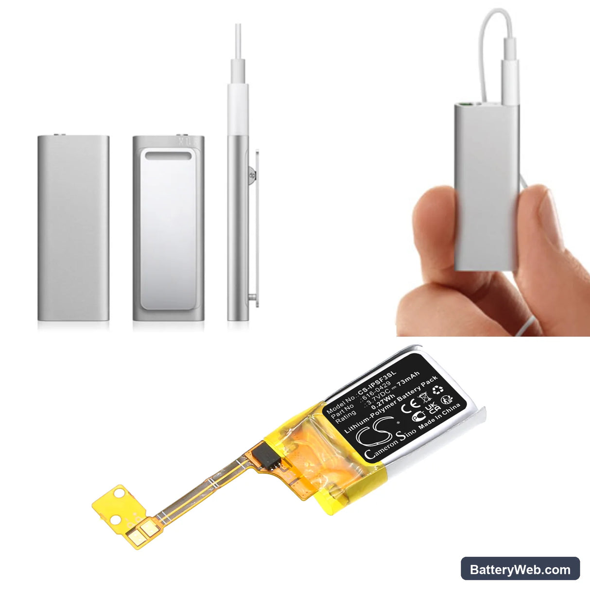 Apple iPOD ipod shuffle 3rd Replacement Battery, 3.7V, 73mAh, Li-Polymer 5