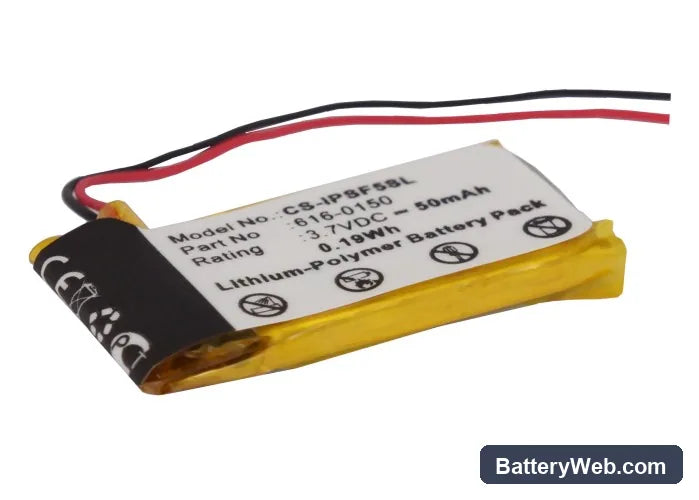 Apple iPOD shuffle 5th Replacement Battery, 3.7V, 50mAh, Li-Polymer 1