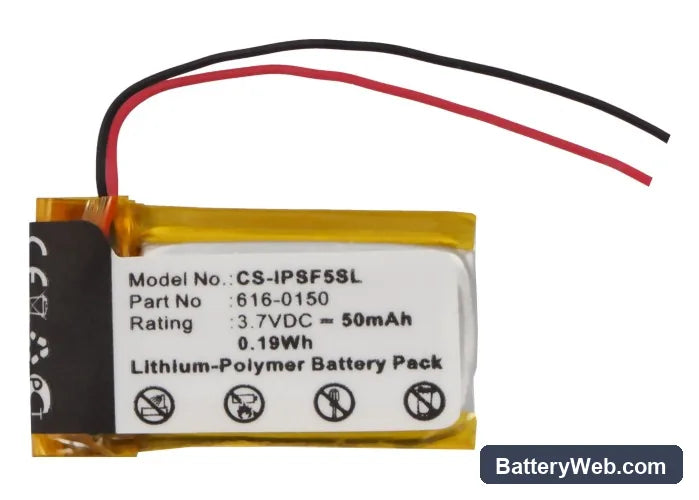 Apple iPOD shuffle 5th Replacement Battery, 3.7V, 50mAh, Li-Polymer 5