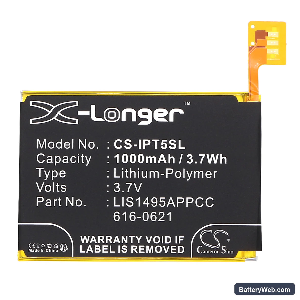 Apple iPod Touch 5 Replacement Battery, 3.7V, 1000mAh, Li-Polymer 3