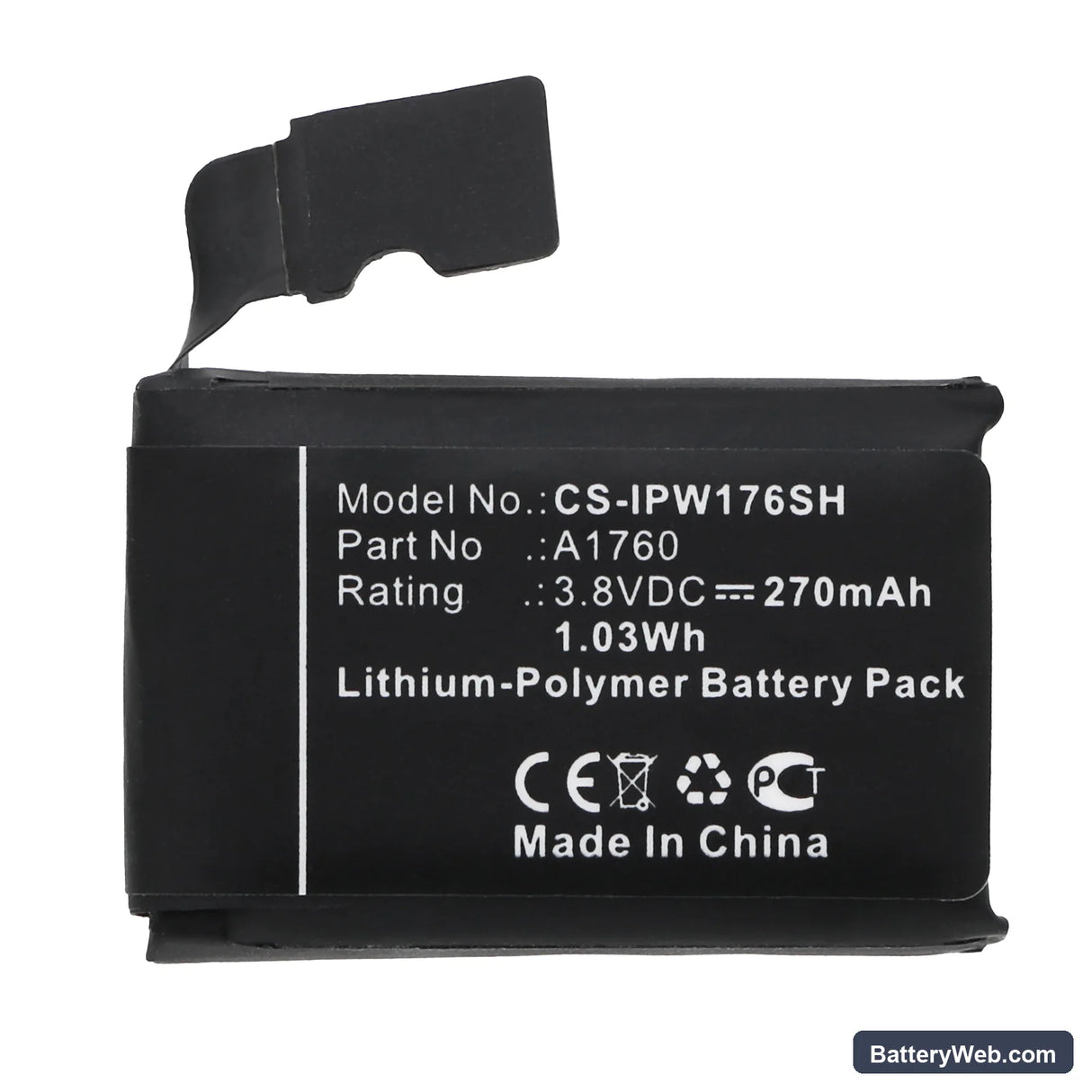 Apple MNNN2LL/A Replacement Battery, 3.8V, 270mAh, Li-Polymer 3