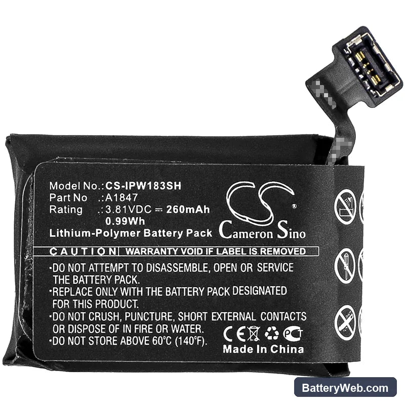 Apple Watch Series 3 GPS 38mm Replacement Battery, 3.81V, 260mAh, Li-Polymer 3
