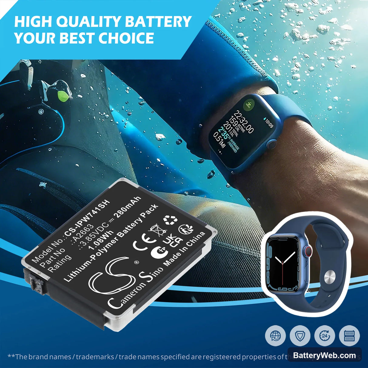 Apple A2473 Replacement Battery, 3.85V, 280mAh, Li-Polymer 6