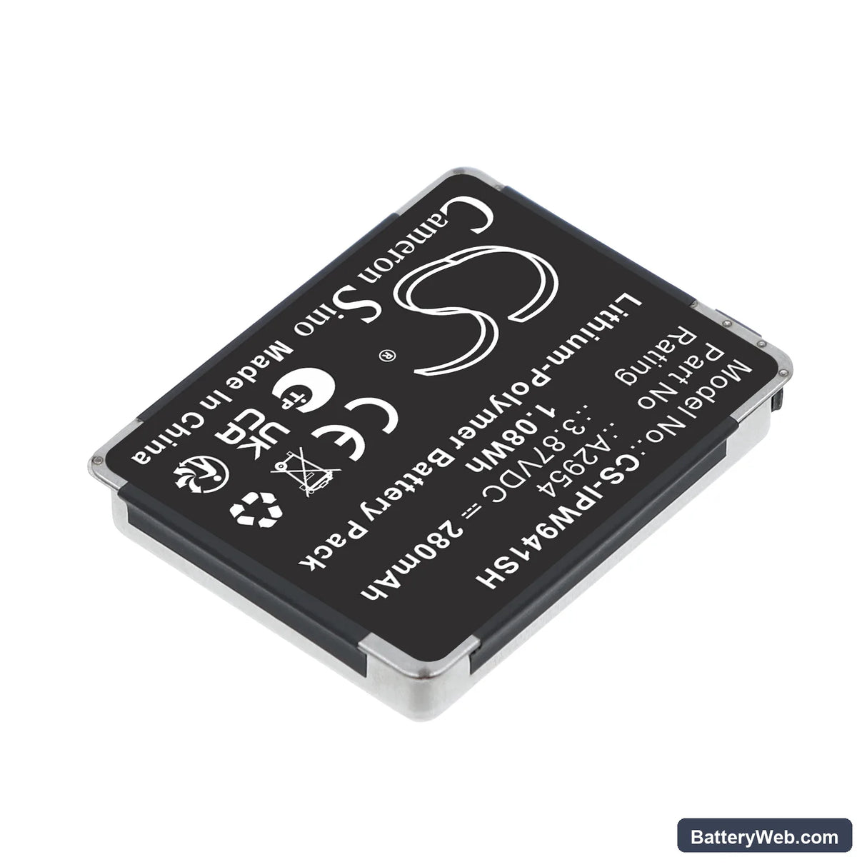 Apple MR913LL/A Replacement Battery, 3.87V, 280mAh, Li-Polymer 2