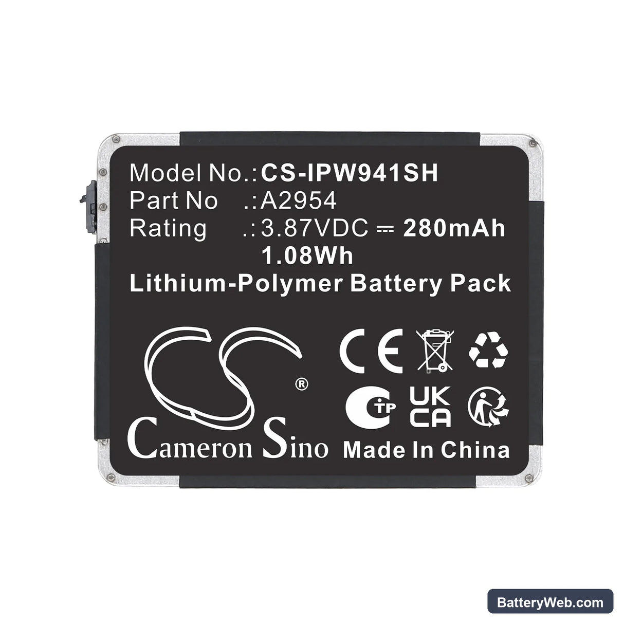 Apple MR913LL/A Replacement Battery, 3.87V, 280mAh, Li-Polymer 5
