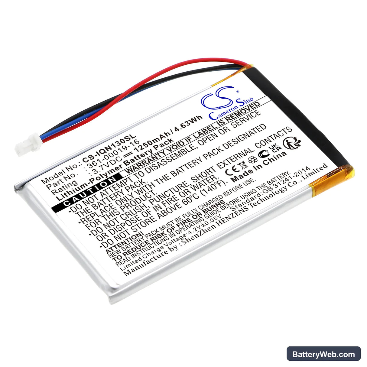 Garmin Nuvi 1300 Replacement Battery, 3.7V, 1250mAh, Li-Polymer 1