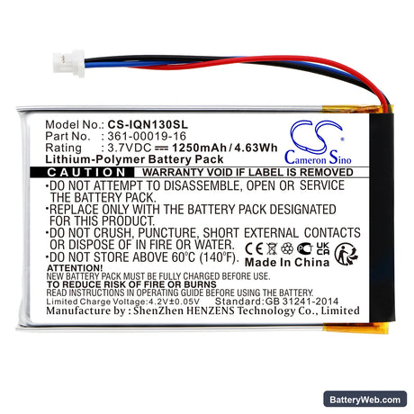 Garmin Nuvi 1300 Replacement Battery, 3.7V, 1250mAh, Li-Polymer 3