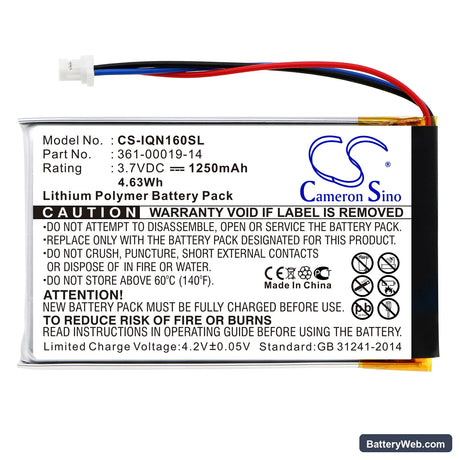 Garmin Nuvi 1690 Replacement Battery, 3.7V, 1250mAh, Li-Polymer 3