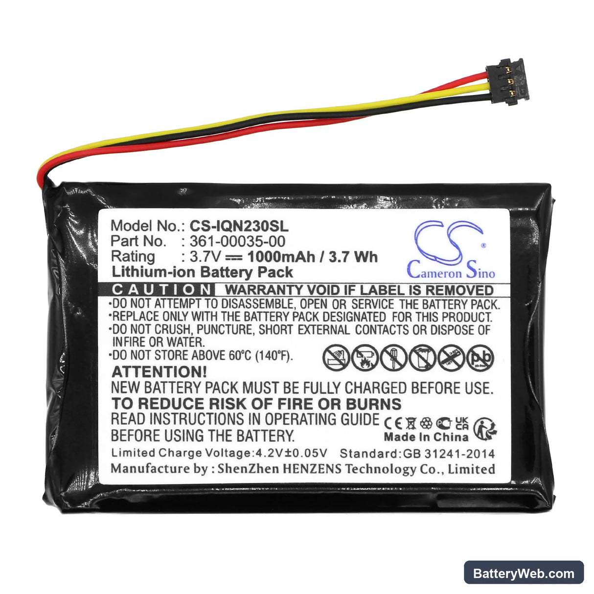 Garmin Nuvi 2300 Replacement Battery, 3.7V, 1000mAh, Li-ion 3