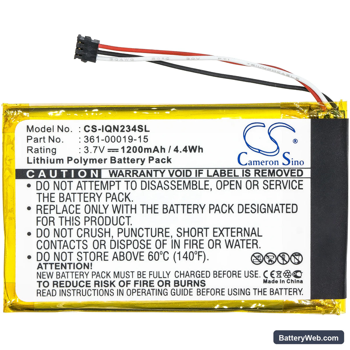 Garmin Nulink 2340 Replacement Battery, 3.7V, 1200mAh, Li-Polymer 3