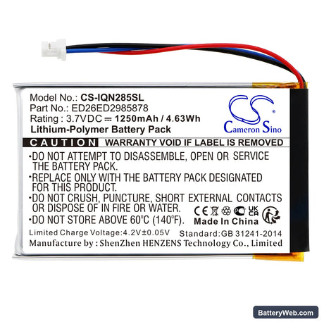 Garmin Nuvi 285 Replacement Battery, 3.7V, 1250mAh, Li-Polymer 3