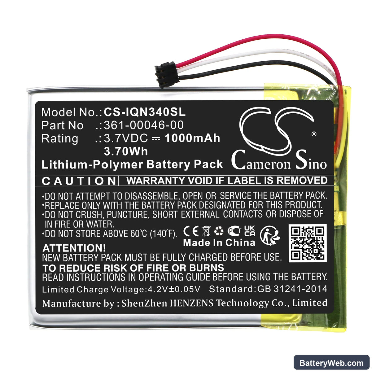 Garmin Dash Cam 20 Replacement Battery, 3.7V, 1000mAh, Li-Polymer 3