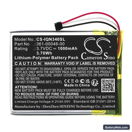 Garmin Dash Cam 20 Replacement Battery, 3.7V, 1000mAh, Li-Polymer 3