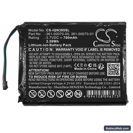 Garmin 3597LMT Replacement Battery, 3.7V, 700mAh, Li-ion 3