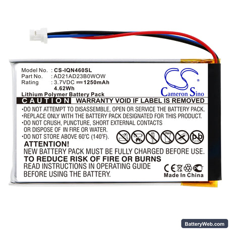 Garmin Nuvi 465 Replacement Battery, 3.7V, 1250mAh, Li-Polymer 3