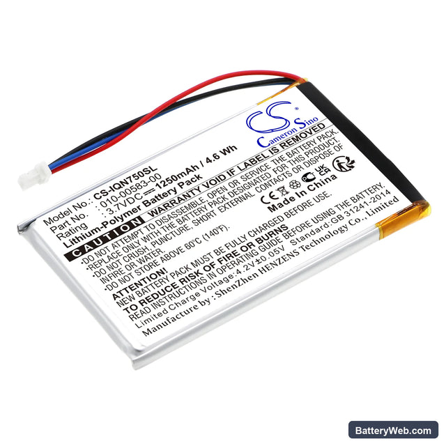 Garmin Nuvi 750 Replacement Battery, 3.7V, 1250mAh, Li-Polymer 1