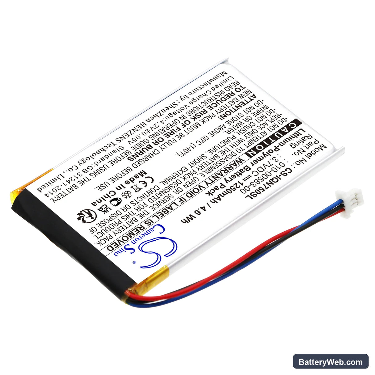 Garmin Nuvi 750 Replacement Battery, 3.7V, 1250mAh, Li-Polymer 2