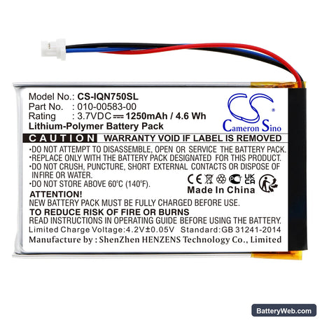 Garmin Nuvi 750 Replacement Battery, 3.7V, 1250mAh, Li-Polymer 3