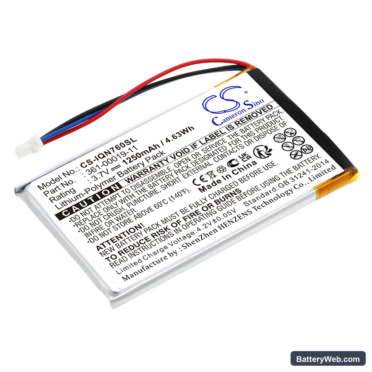 Garmin Nuvi 760 Replacement Battery, 3.7V, 1250mAh, Li-Polymer 1