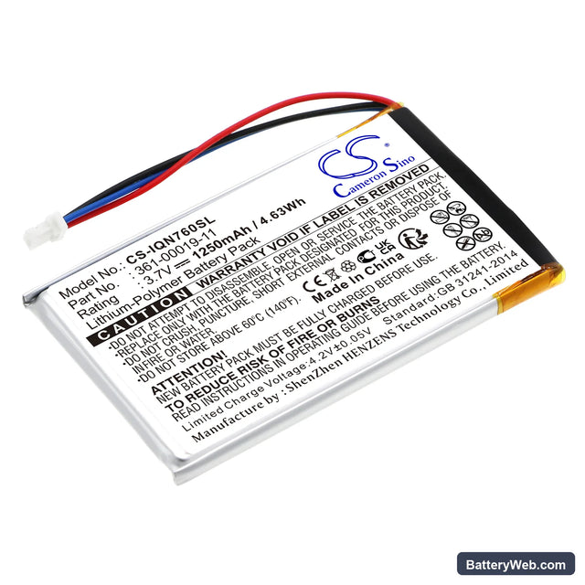 Garmin Nuvi 760 Replacement Battery, 3.7V, 1250mAh, Li-Polymer 1