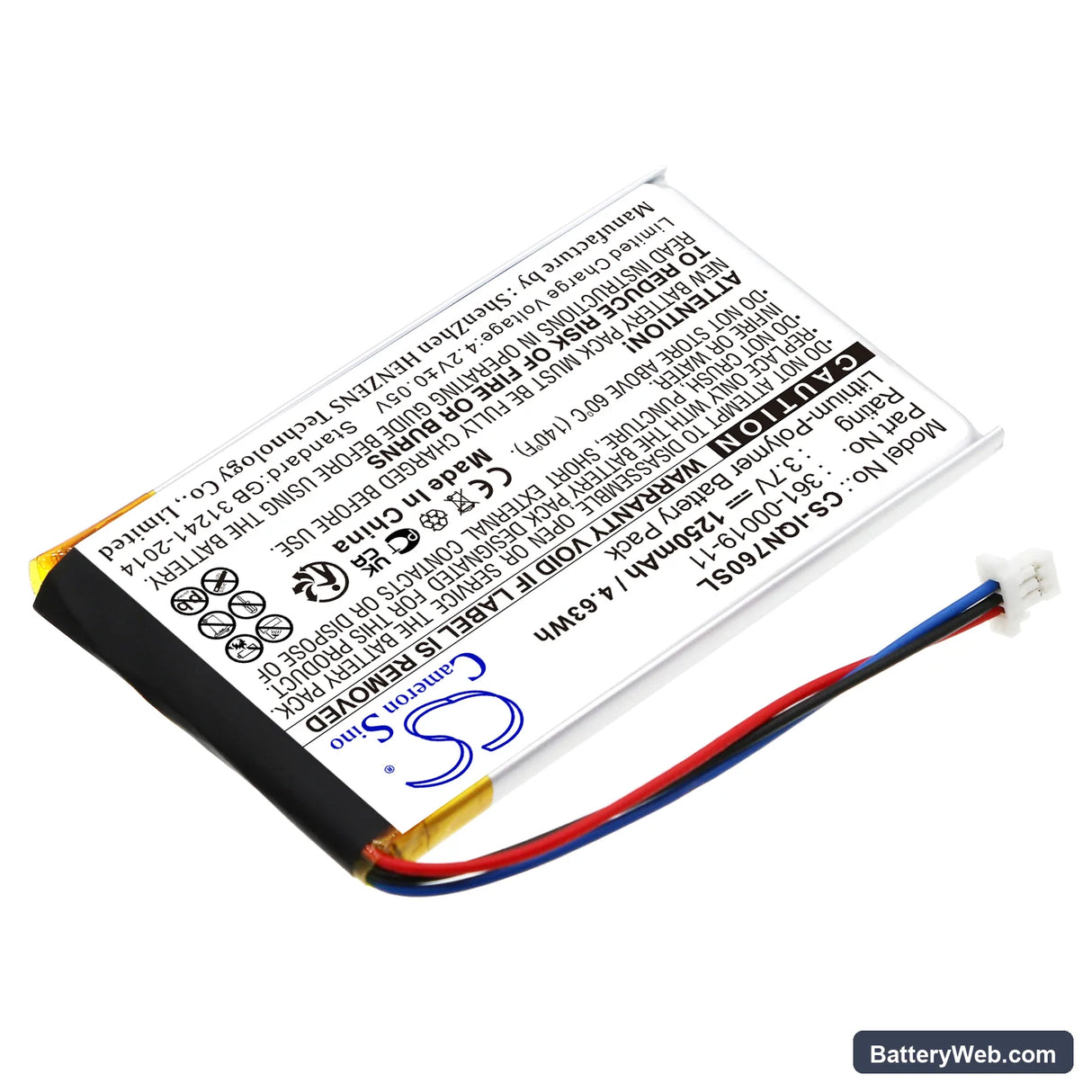 Garmin Nuvi 760 Replacement Battery, 3.7V, 1250mAh, Li-Polymer 2