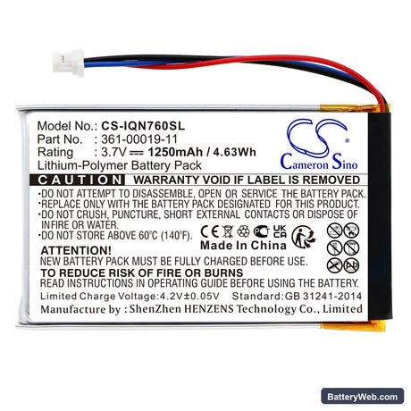 Garmin Nuvi 760 Replacement Battery, 3.7V, 1250mAh, Li-Polymer 3