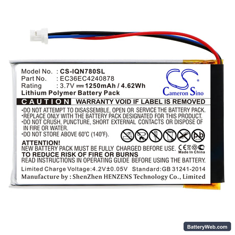 Garmin Nuvi 780 Replacement Battery, 3.7V, 1250mAh, Li-Polymer 3