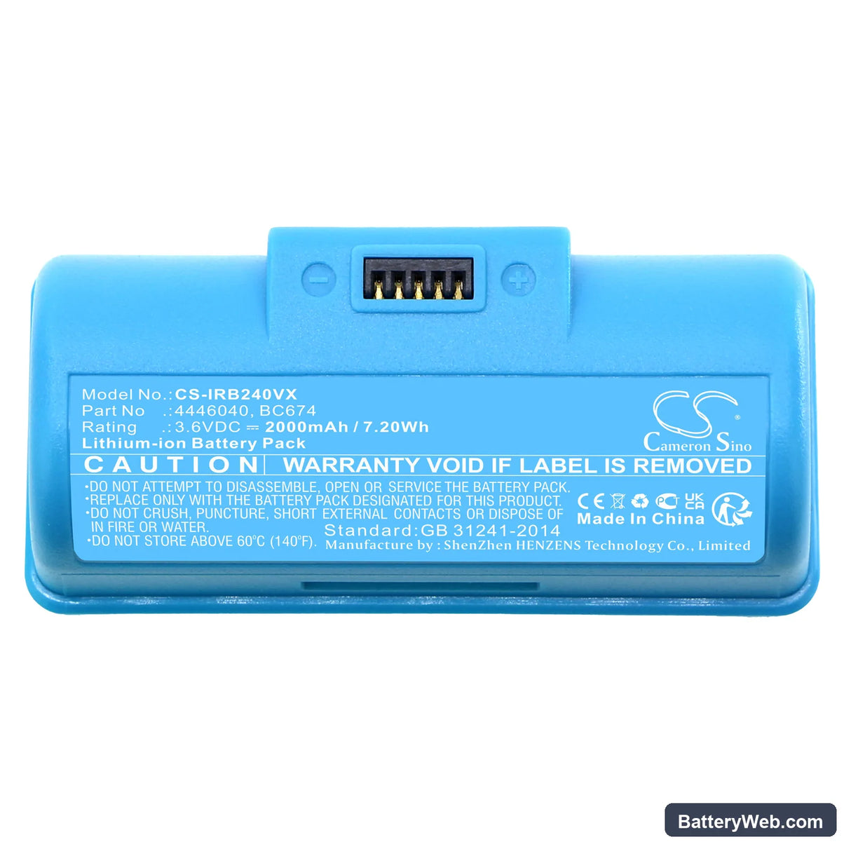 iRobot Braava Jet 240 Replacement Battery, 3.6V, 2000mAh, Li-ion 5