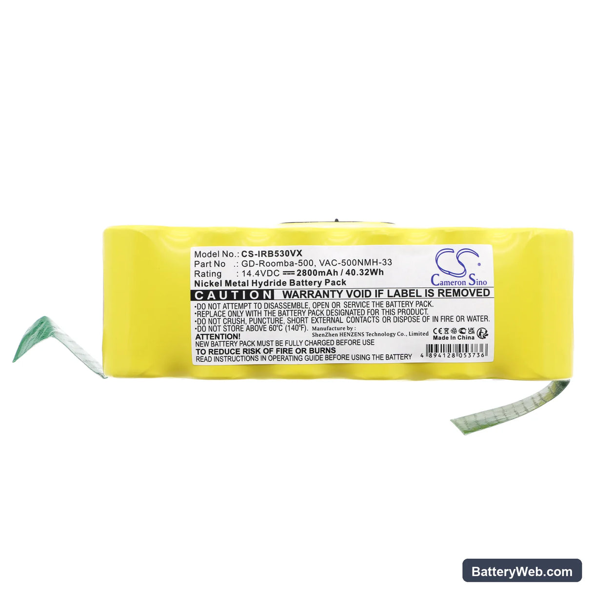 Robotic U290 Replacement Battery, 14.4V, 2800mAh, Ni-MH 3