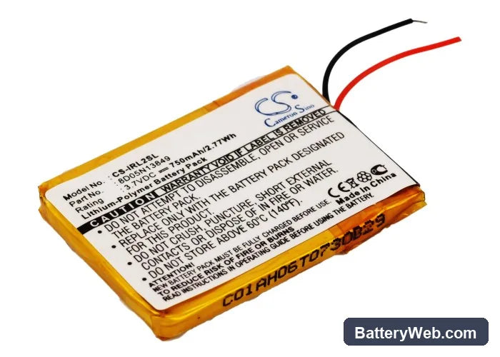 iRiver L Player 2GB Replacement Battery, 3.7V, 750mAh, Li-Polymer 1