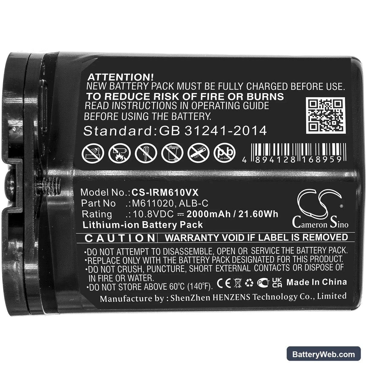 iRobot Braava Jet M6 Replacement Battery, 10.8V, 2000mAh, Li-ion 3