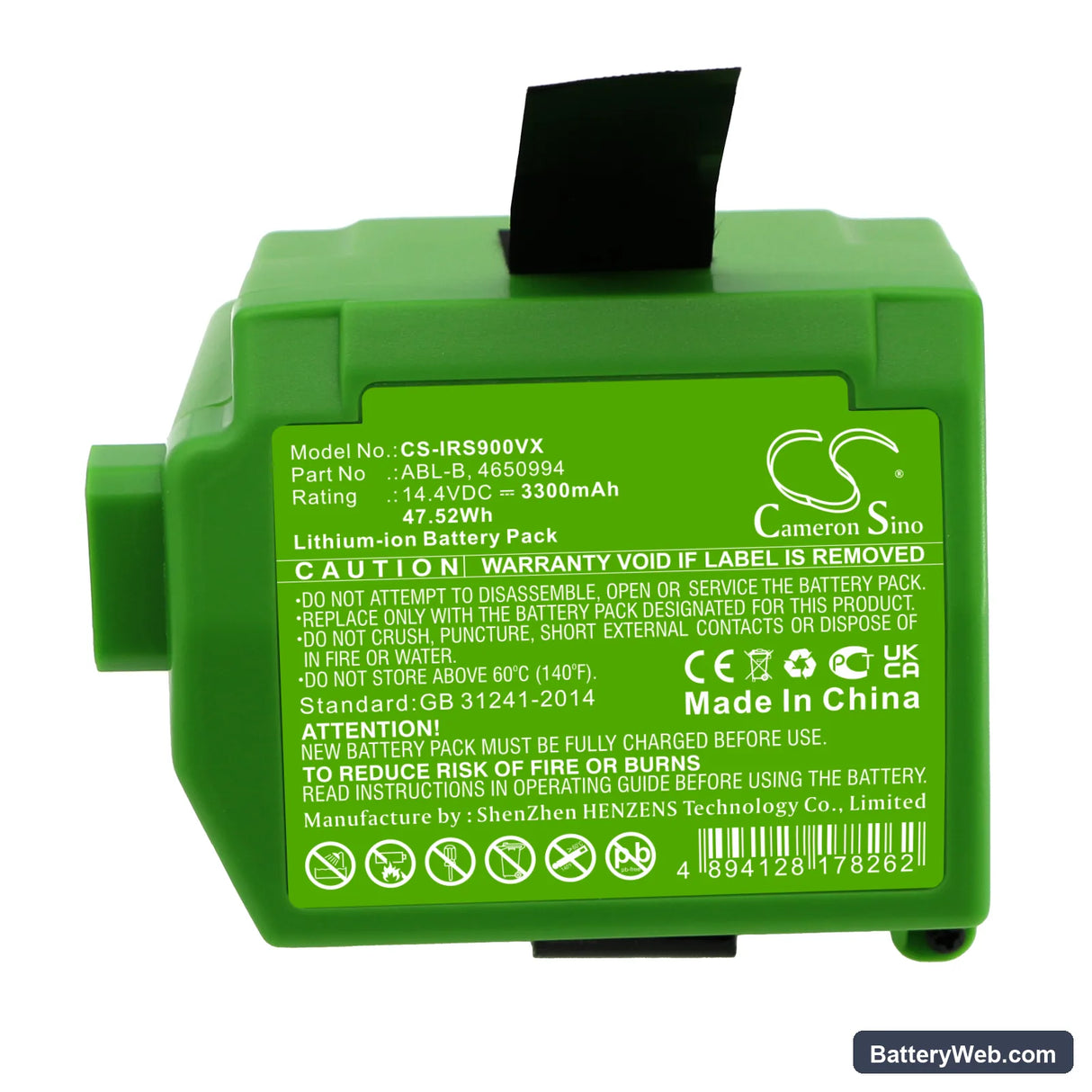 iRobot Roomba S9 Replacement Battery, 14.4V, 3300mAh, Li-ion 5