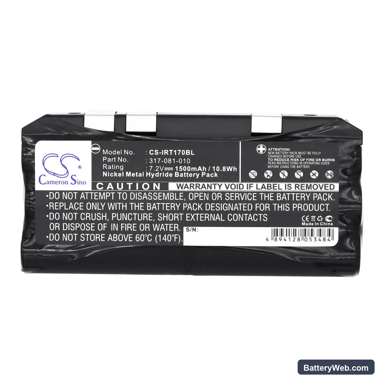 Intermec RT1700 Replacement Battery, 7.2V, 1500mAh, Ni-MH 5