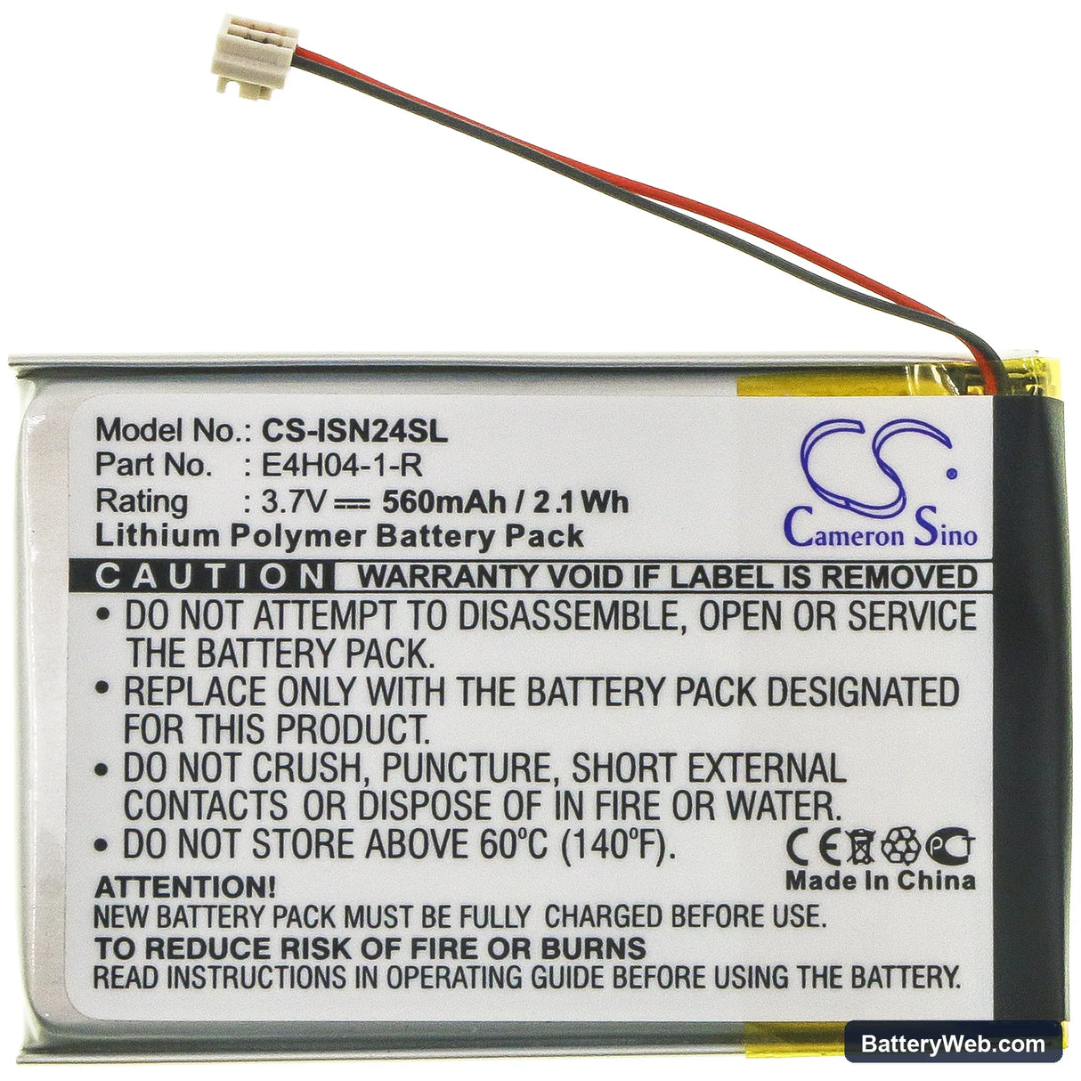 Insignia NS-4V24 Replacement Battery, 3.7V, 560mAh, Li-Polymer 3
