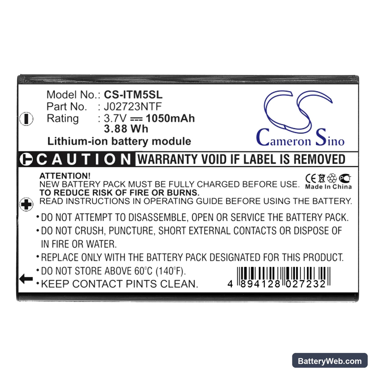 i-Blue PS3200 Replacement Battery, 3.7V, 1050mAh, Li-ion 3