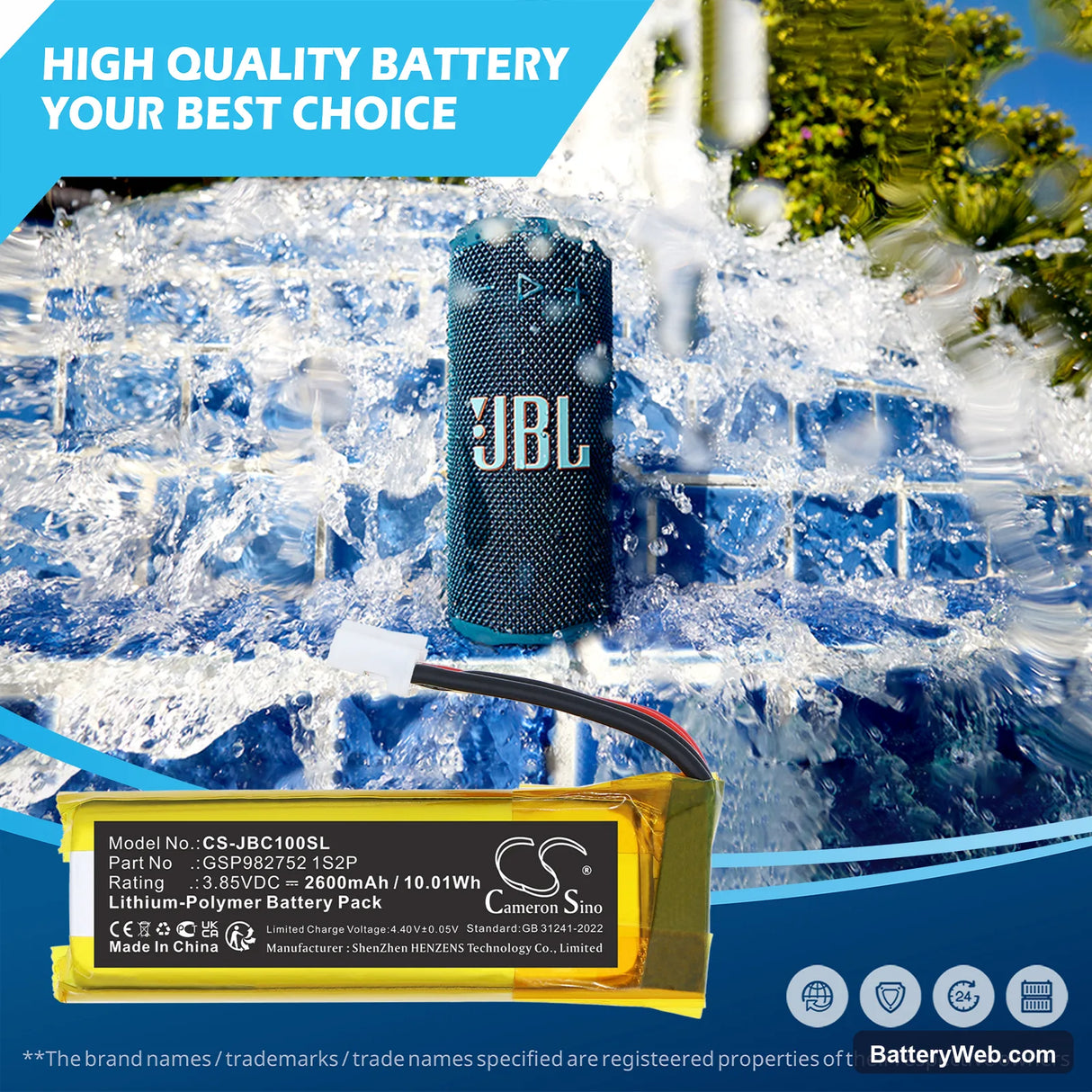 JBL Grip Replacement Battery, 3.85V, 2600mAh, Li-Polymer 6