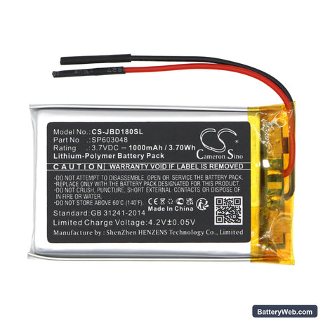 JBL SD-18 Replacement Battery, 3.7V, 1000mAh, Li-Polymer 3