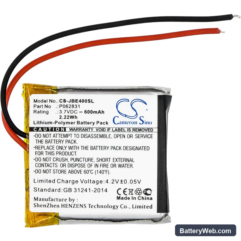 JBL Synchros S400BT Replacement Battery, 3.7V, 600mAh, Li-Polymer 3
