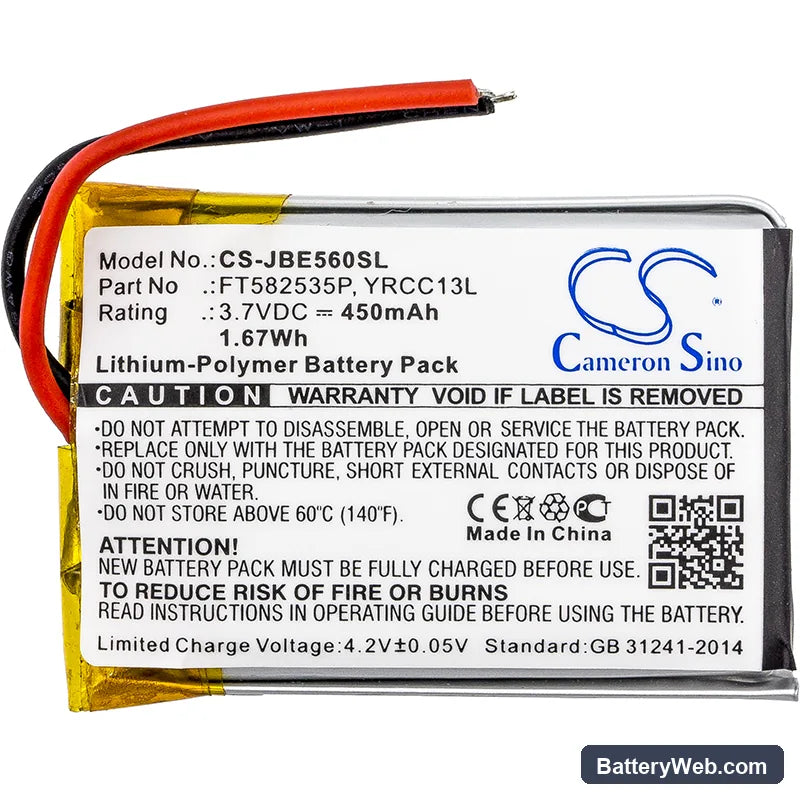 JBL J56BT Replacement Battery, 3.7V, 450mAh, Li-Polymer 3
