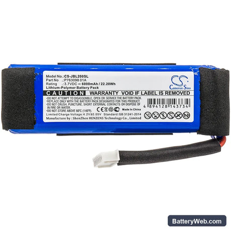 JBL Link 20 Replacement Battery, 3.7V, 6000mAh, Li-Polymer 3