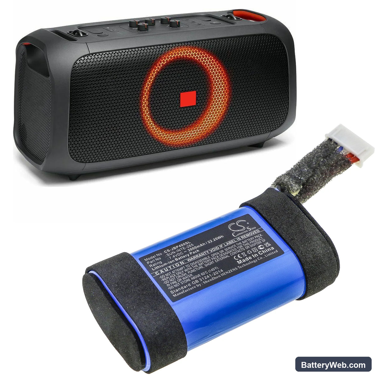 JBL PartyBox On-The-Go Replacement Battery, 7.4V, 3000mAh, Li-ion 6