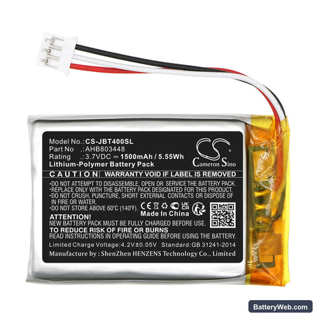 JBL Tuner 3 Replacement Battery, 3.7V, 1500mAh, Li-Polymer 3